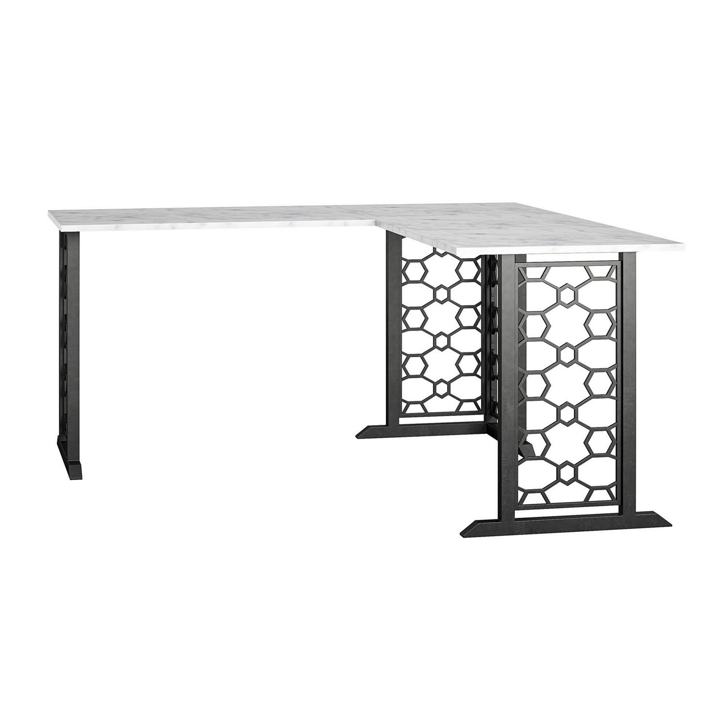 Ella L Desk, White Faux Marble/Black - Image 2