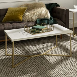Walker Edison Y-Leg White Faux Marble and Gold Coffee Table