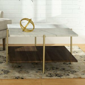 Walker Edison Jackie Faux White Marble Square Coffee Table