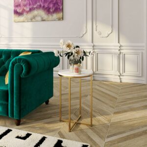 Walker Edison Glam Round End Table, Set of 2, Faux White Marble/Gold