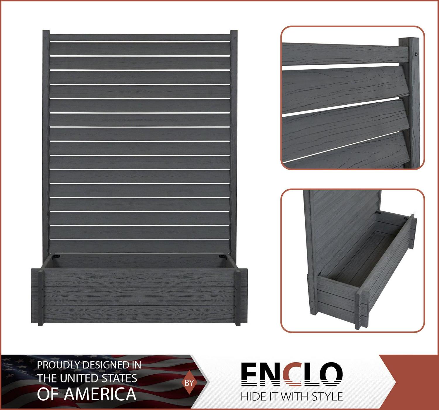 Enclo Privacy Screens EC18023 5ft H x 3.5ft W x 1.3 ft L Sedona WoodTek Vinyl Charcoal Color Louvered Freestanding Screen w/ Planter Box - Image 2