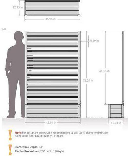 Enclo Privacy Screens EC18023 5ft H x 3.5ft W x 1.3 ft L Sedona WoodTek Vinyl Charcoal Color Louvered Freestanding Screen w/ Planter Box - Image 4
