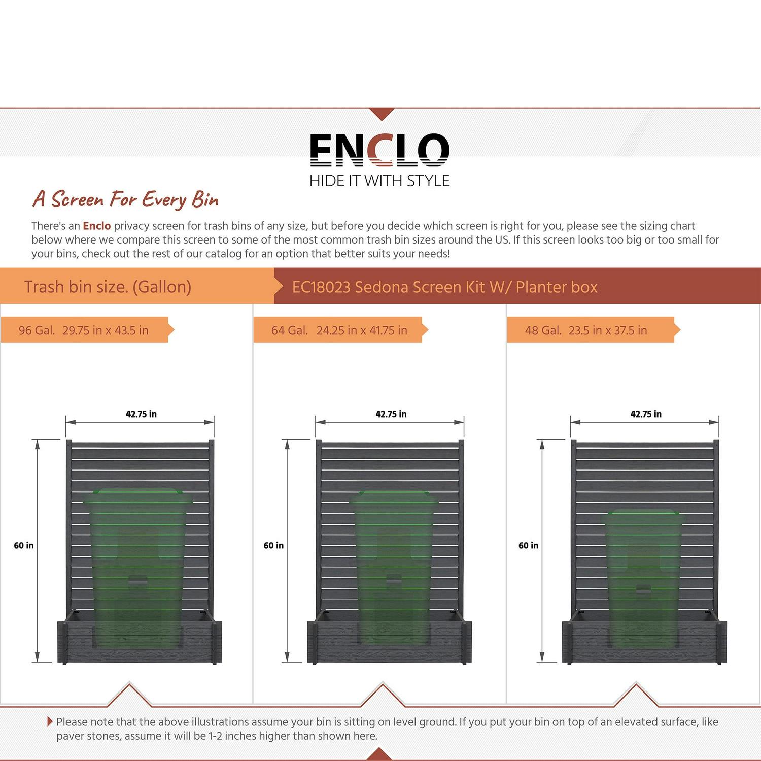 Enclo Privacy Screens EC18023 5ft H x 3.5ft W x 1.3 ft L Sedona WoodTek Vinyl Charcoal Color Louvered Freestanding Screen w/ Planter Box - Image 3