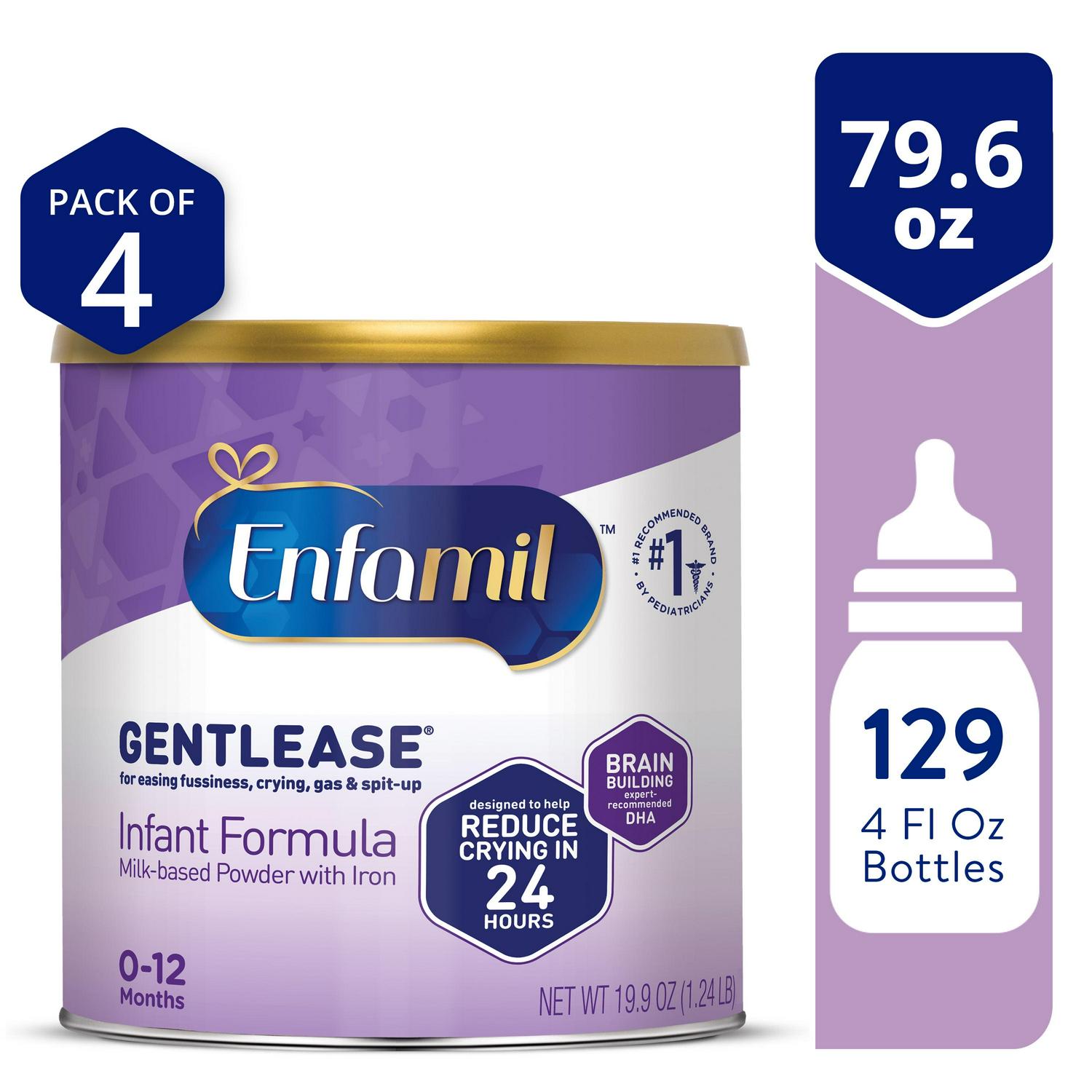 Enfamil Gentlease Baby Formula, for easing Fussiness, Gas, Crying and Spit-up, 19.9 Oz Can 4 count