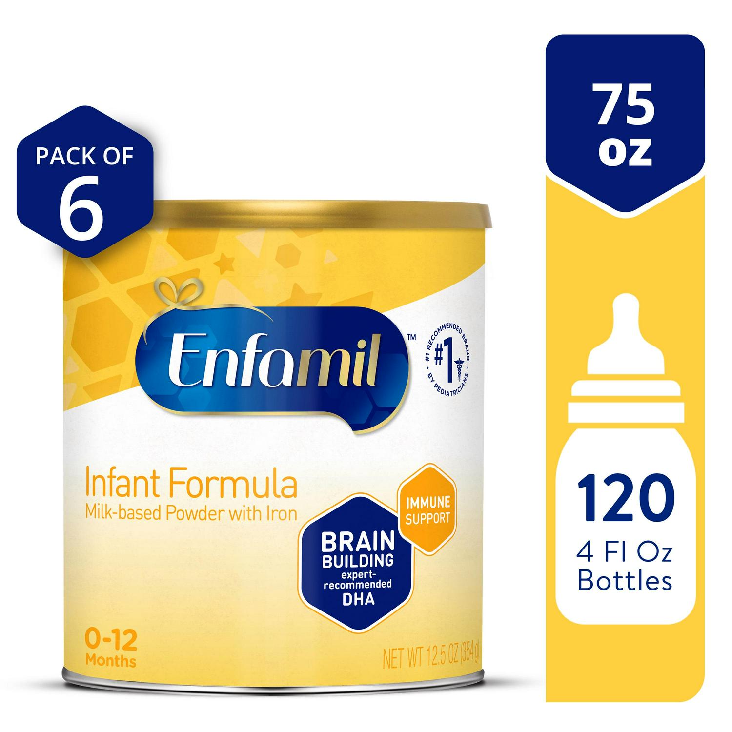 Enfamil Powder Baby Formula with Iron, 12.5 oz Can, 6 count