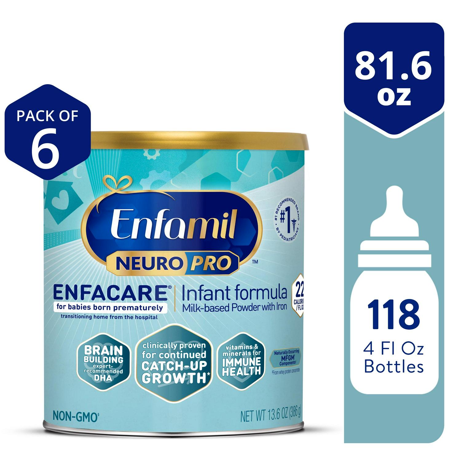 Enfamil NeuroPro EnfaCare Premature Powder Baby Formula with Iron, For Catch-Up Growth, 13.6 Oz Can, 6 Count