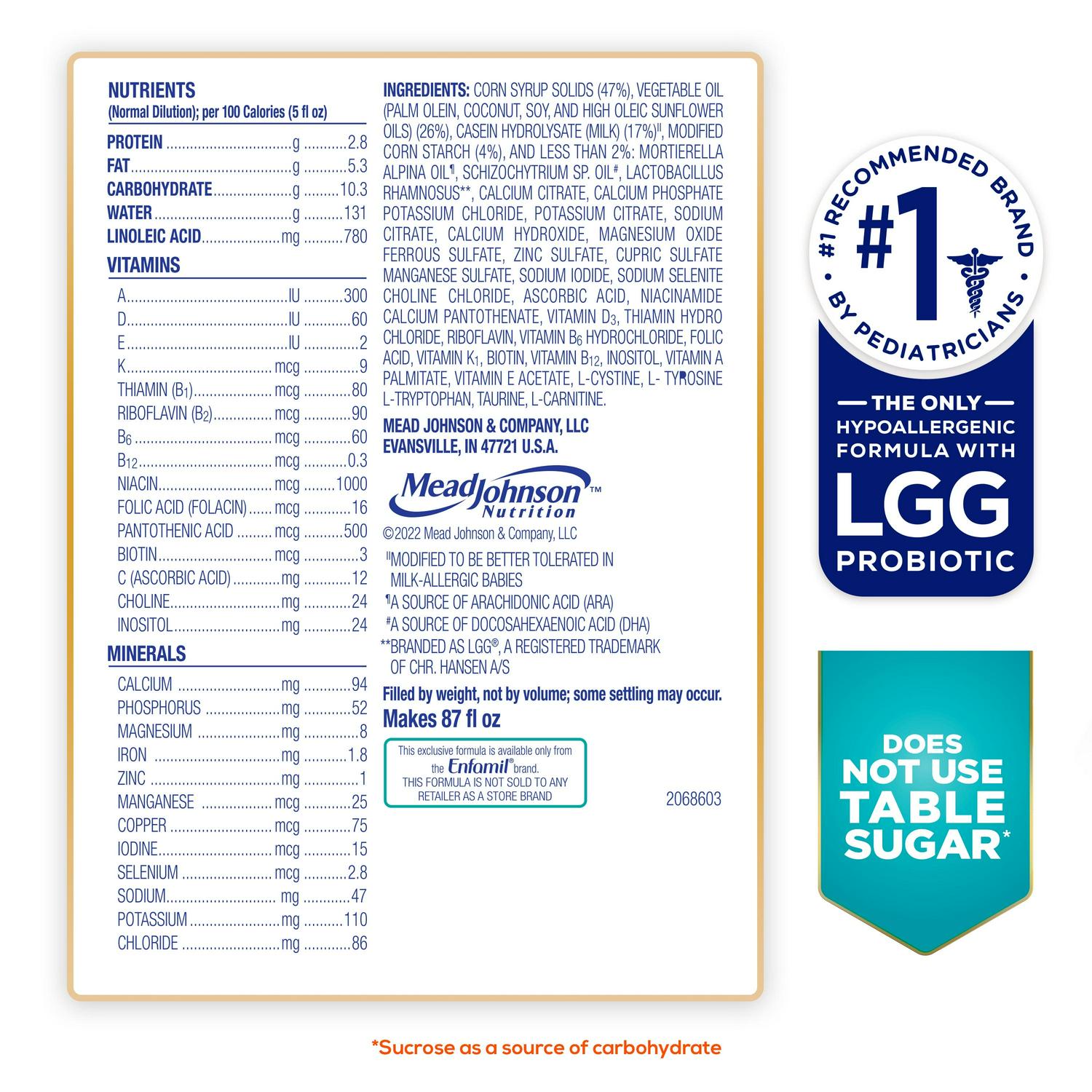 Nutramigen With Probiotic LGG Hypoallergenic Powder Baby Formula, 27.8 oz Can, 4 Count - Image 3