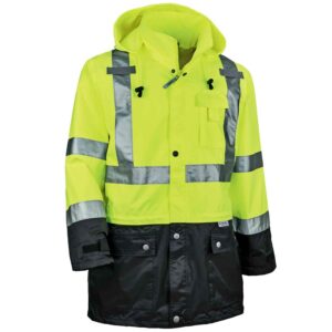 Ergodyne GloWear® 8365BK Type R Class 3 Black Front Rain Jacket, Lime, XL