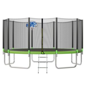 Euroco 15FT Trampoline with Basketball Hoop and Enclosure Net,  1500LBS for Adults and 7-8 Kids, Recreational Outdoor Heavy Dute Safety Trampoline with Ladder, Green
