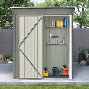 Euroco 5' x 3' FT Outdoor Storage Shed, Metal Garden Tool Shed with Lockable Door, Outside Sheds & Storage Galvanized Steel, Gray