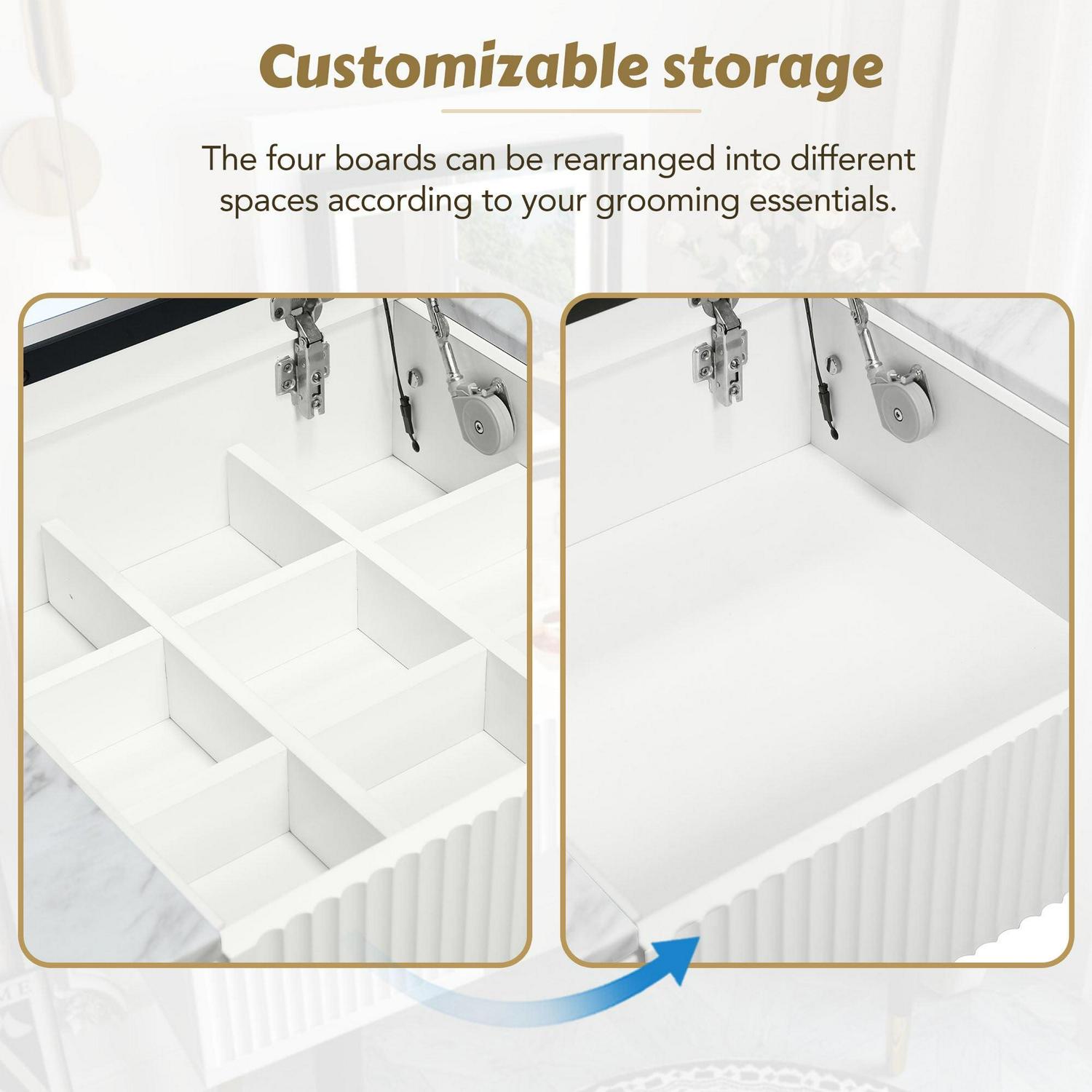 Euroco Modern Vanity Set with Flip-top Mirror and LED Light, Dressing Table with 2 Drawers, 43.3" Makeup Table, White and Gray - Image 5