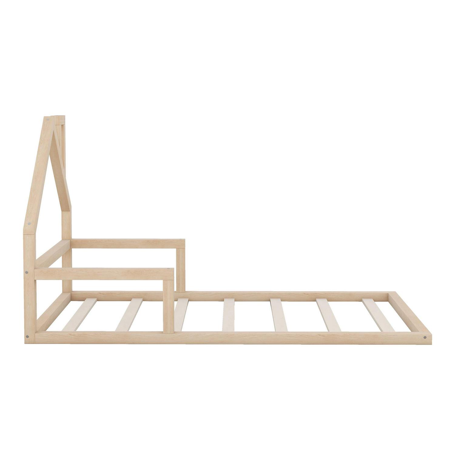 Euroco Twin Size Wood Floor Bed for Kids Room, Toddler House Bed, Natural - Image 5