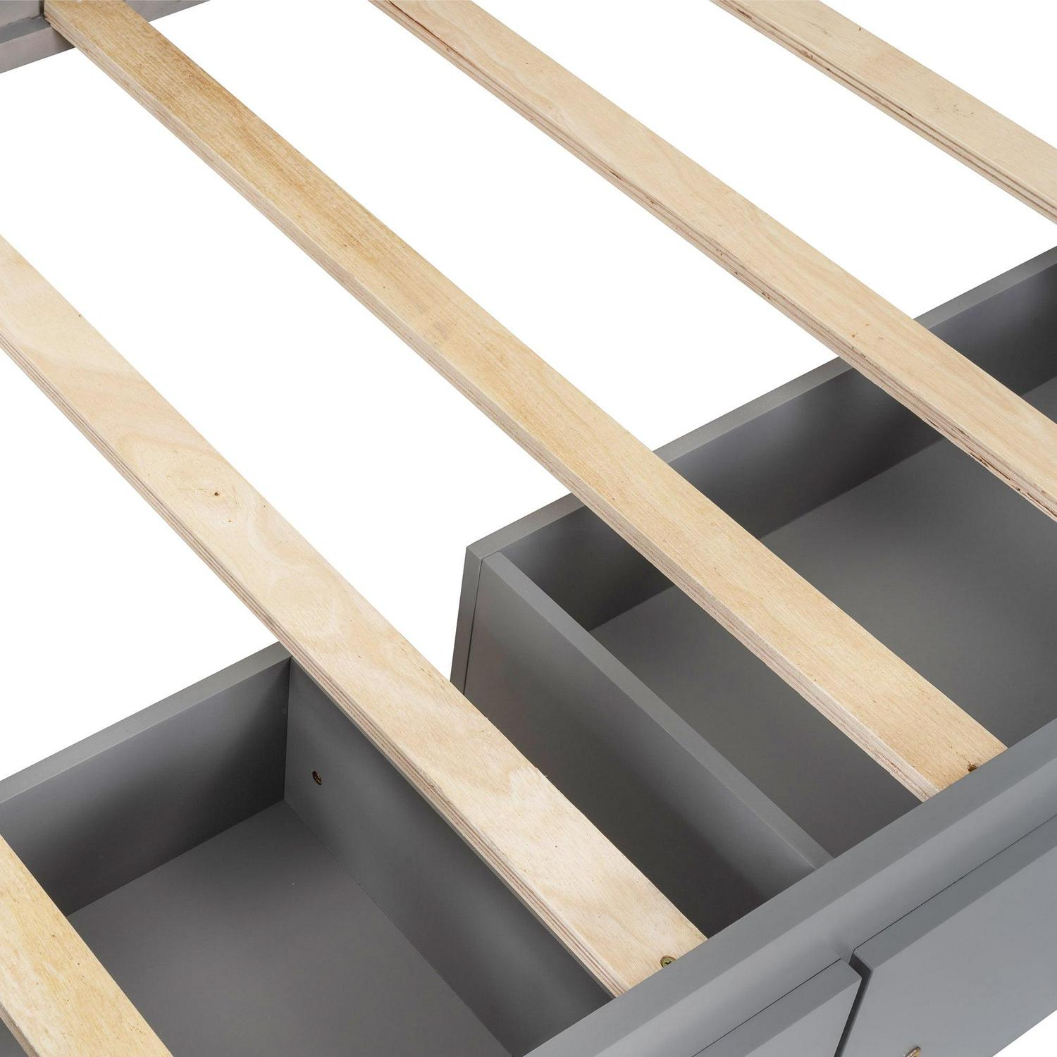 Euroco Twin Size Platform Bed, House Bed with Fence for Kids, Gray - Image 9