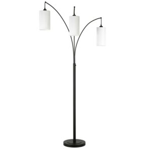 Evelyn&Zoe Aspen 3-Light Torchiere Floor Lamp with Fabric Shade, Blackened Bronze/White