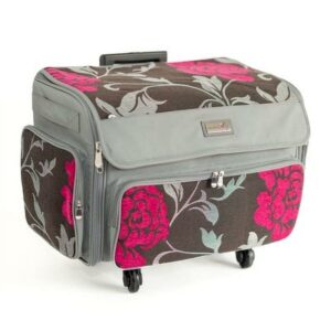 Everything Mary 4-Wheel Sewing Machine Storage Tote - Black & White Floral Rolling Case for Brother, Singer & Most Machines