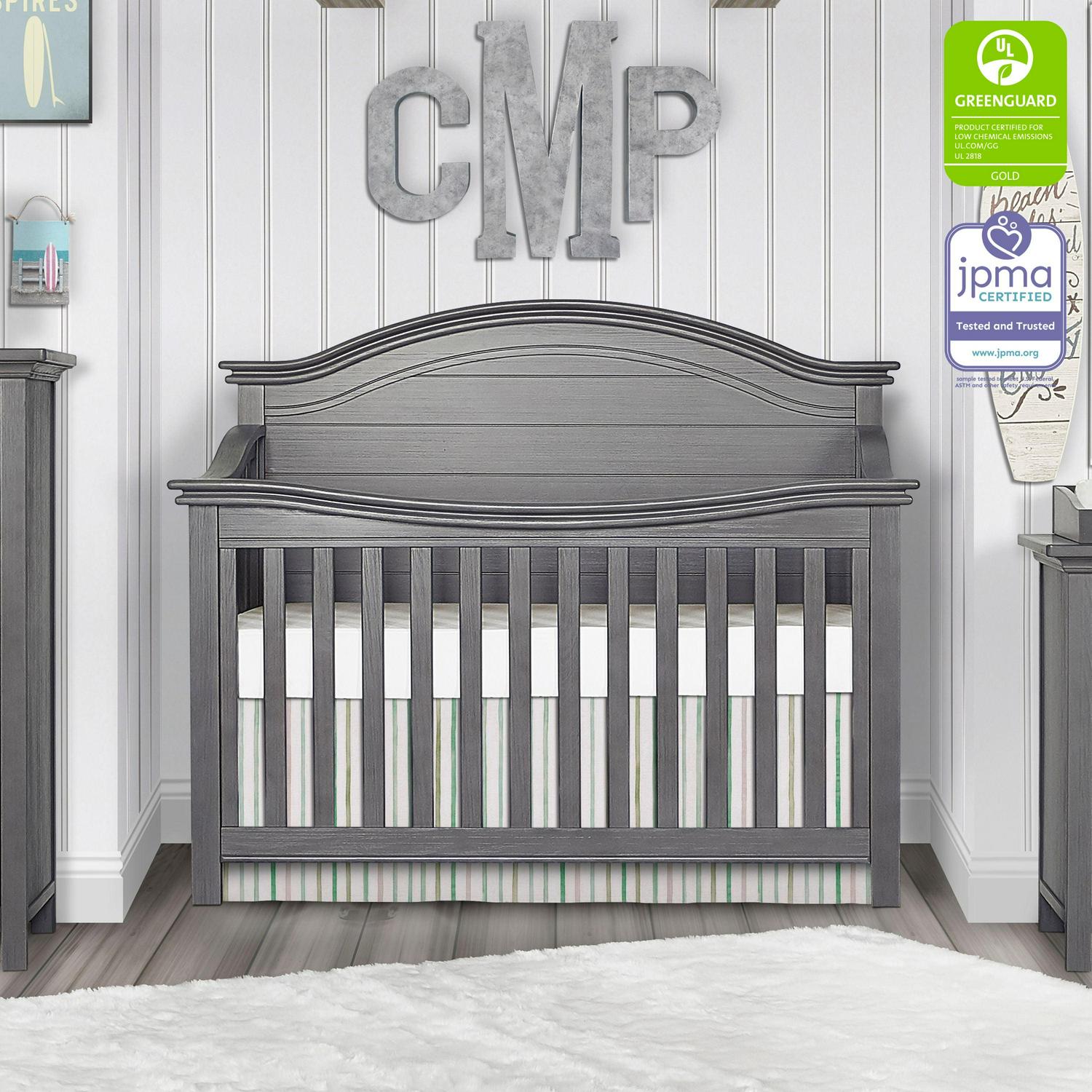 Evolur Belmar Curve 5-in-1 Convertible Crib in Rustic Grey, Greenguard Gold Certified - Image 8
