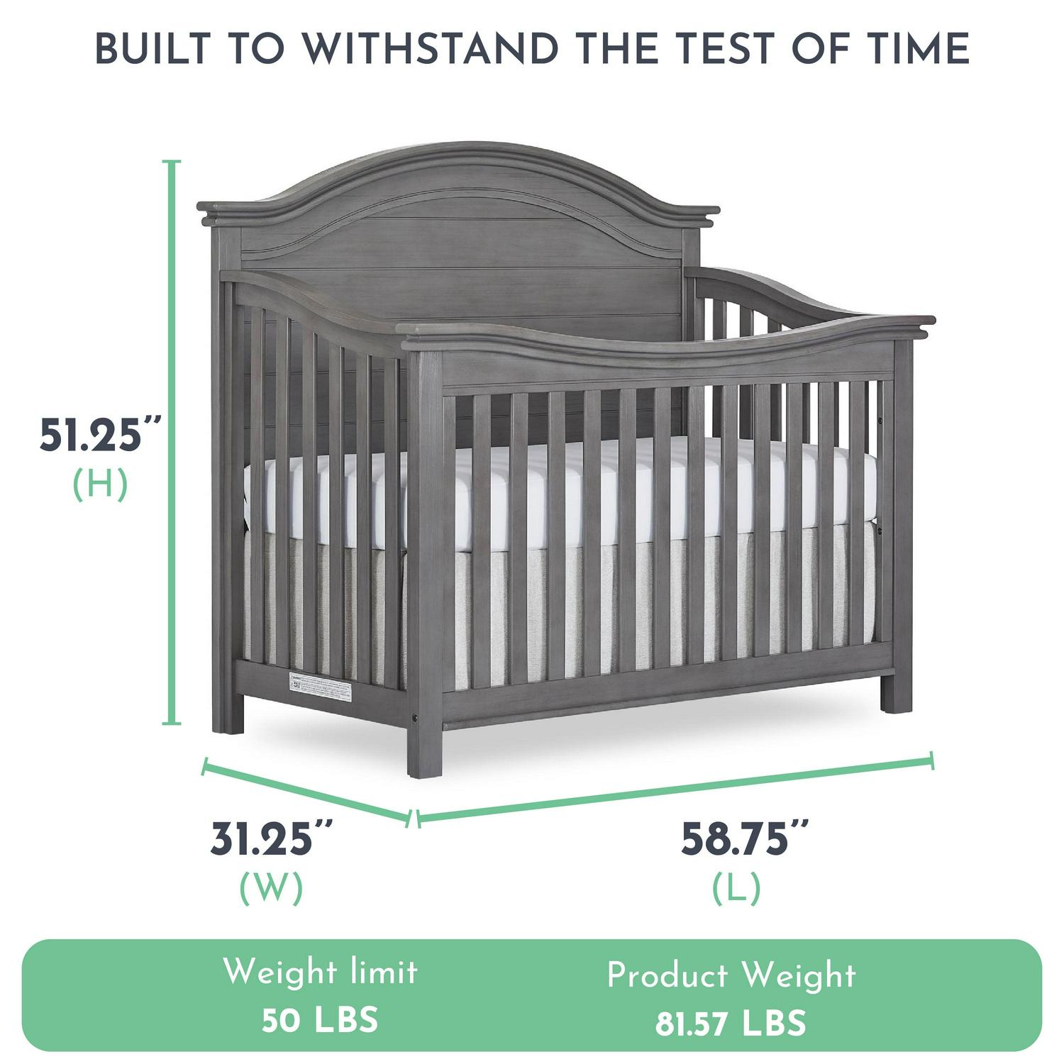 Evolur Belmar Curve 5-in-1 Convertible Crib in Rustic Grey, Greenguard Gold Certified - Image 3