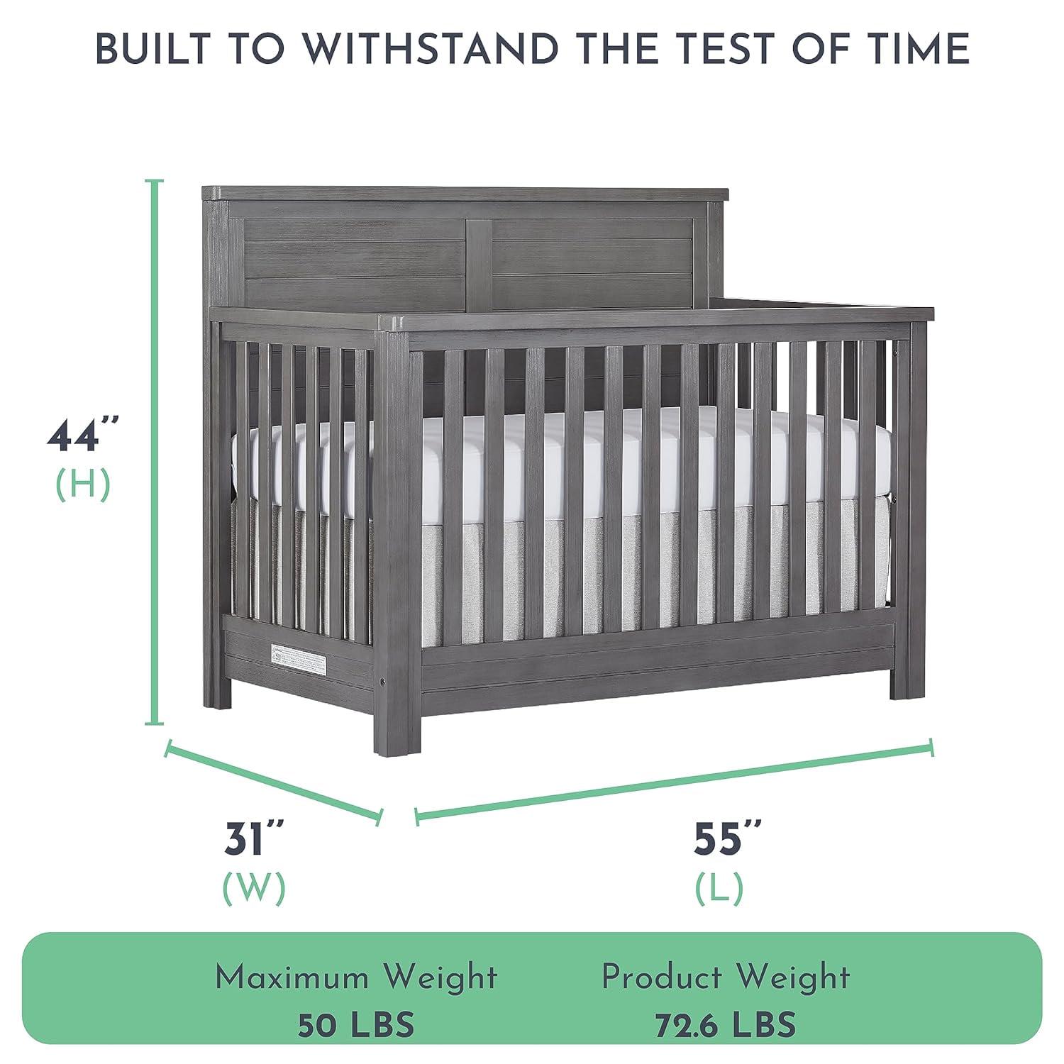 Evolur Belmar Flat 5-in-1 Convertible Crib, Rustic Grey - Image 4