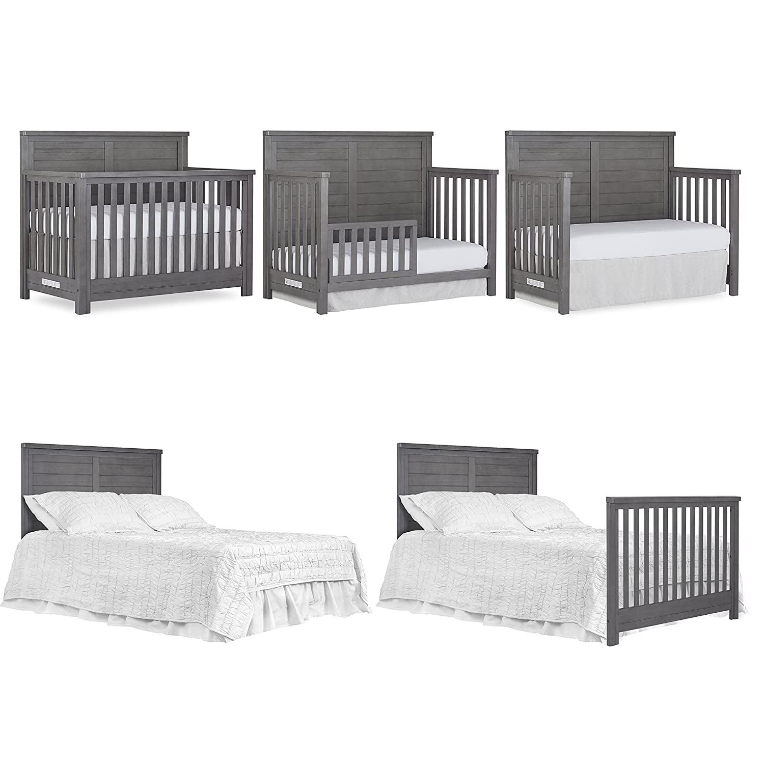 Evolur Belmar Flat 5-in-1 Convertible Crib, Rustic Grey - Image 9