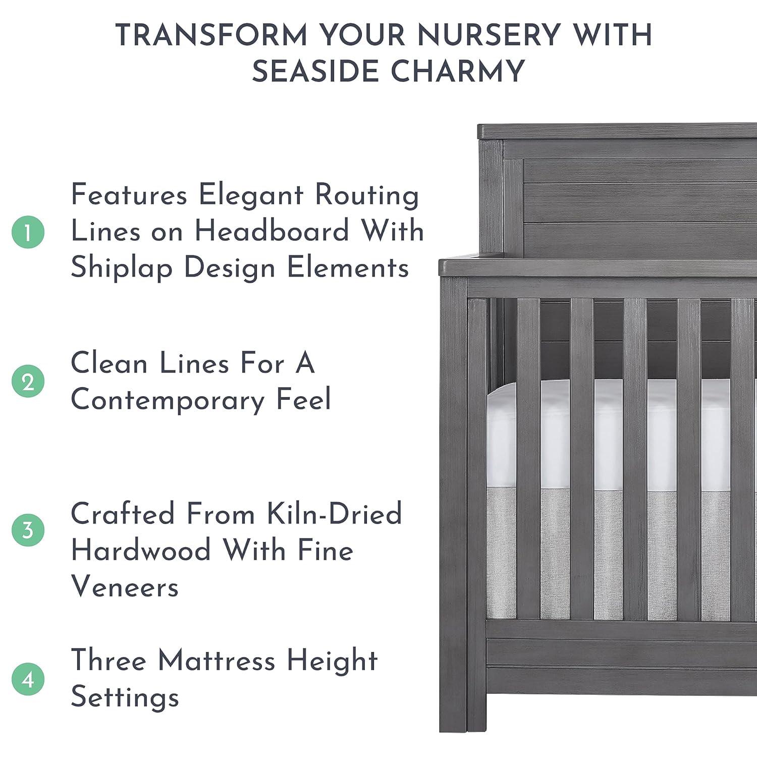 Evolur Belmar Flat 5-in-1 Convertible Crib, Rustic Grey - Image 5
