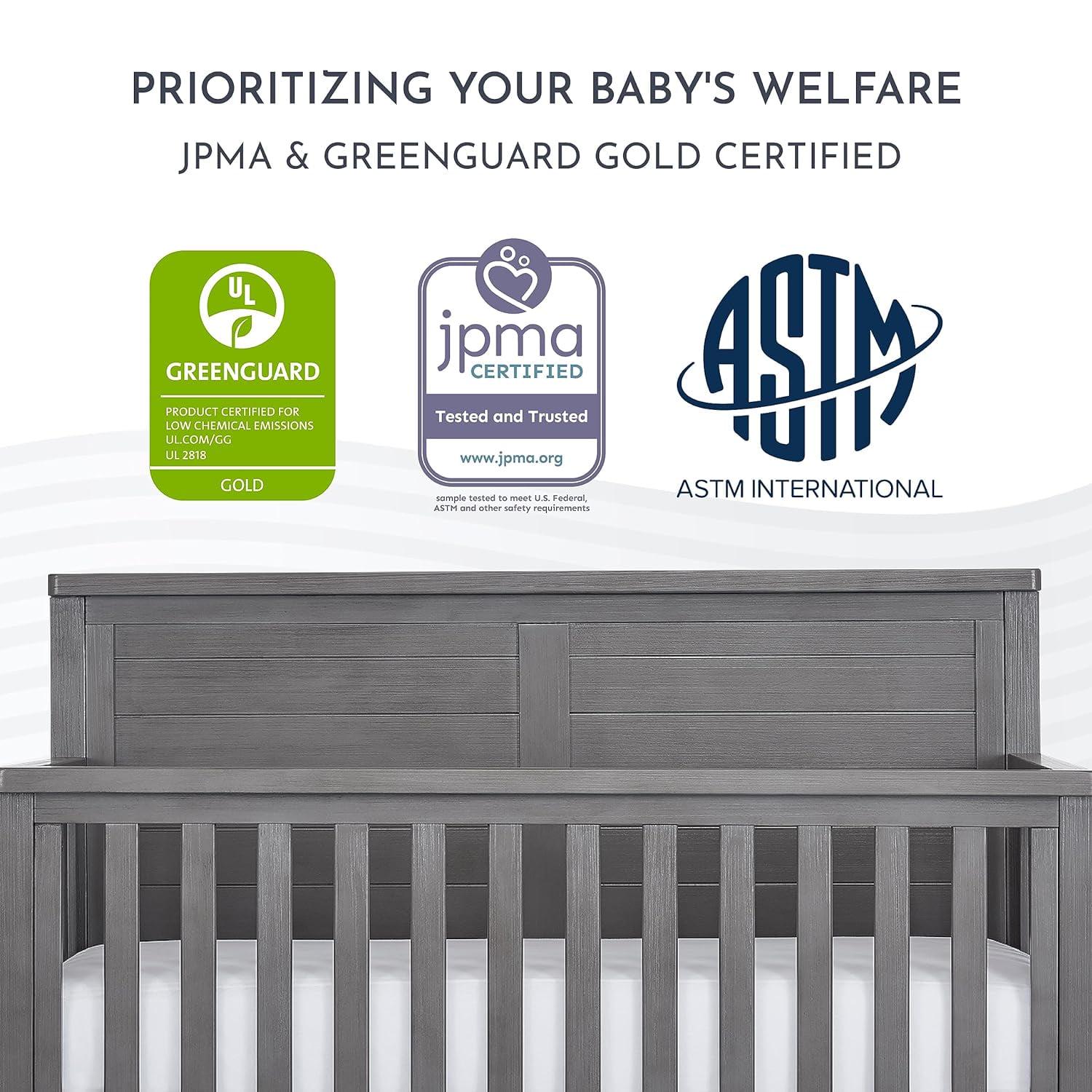 Evolur Belmar Flat 5-in-1 Convertible Crib, Rustic Grey - Image 3