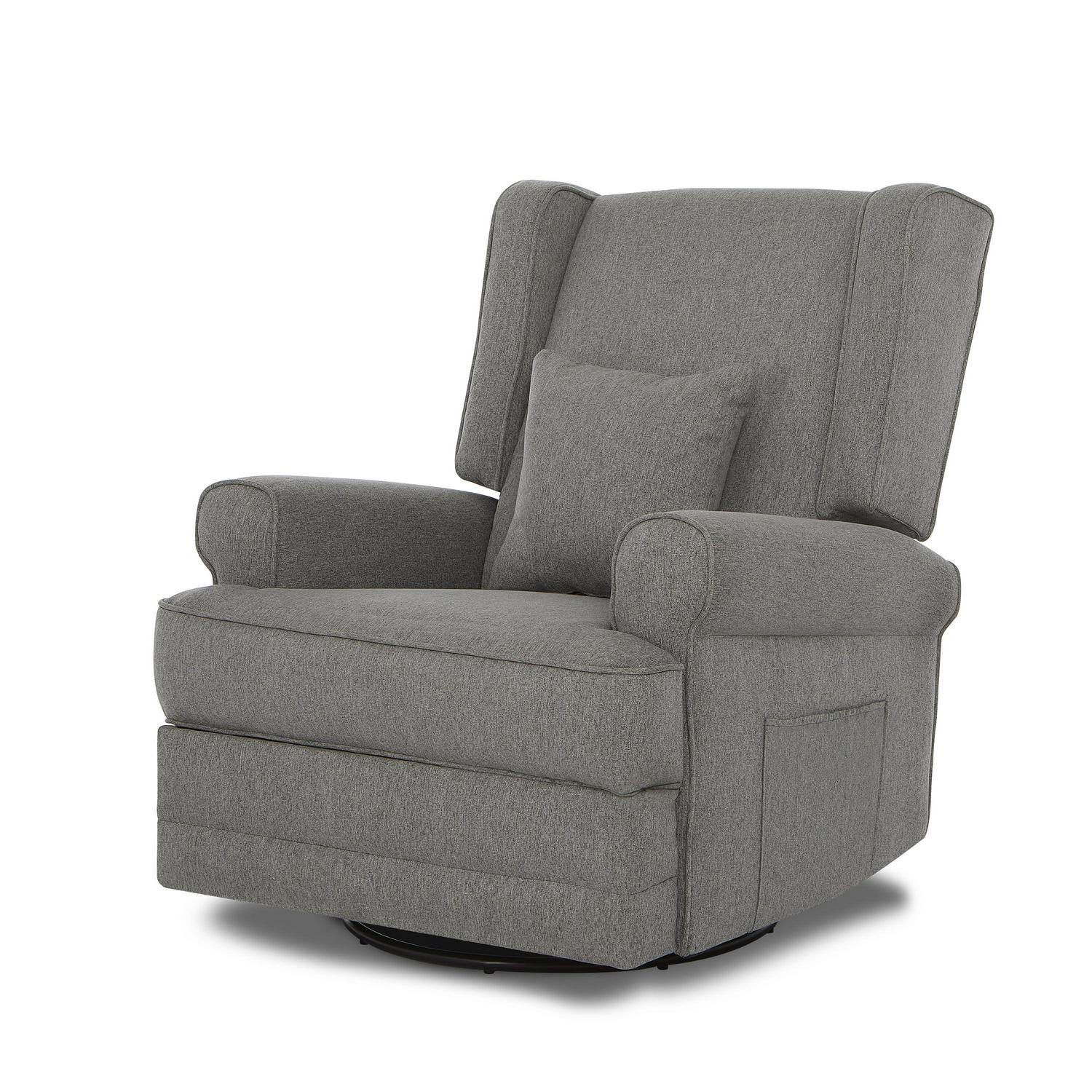 Evolur Melbourne Wing Back Swivel Glider I Nursery Glider I Durable Soft Fabric I Bonus Pillow In Iron - Image 14