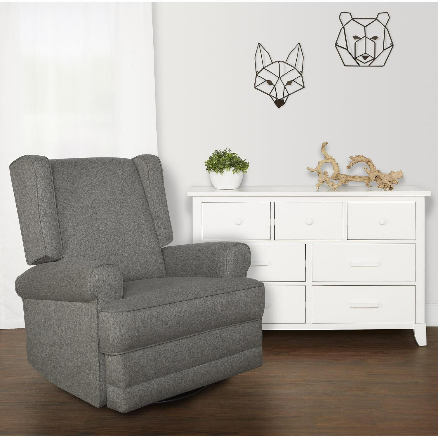 Evolur Melbourne Wing Back Swivel Glider I Nursery Glider I Durable Soft Fabric I Bonus Pillow In Iron - Image 13