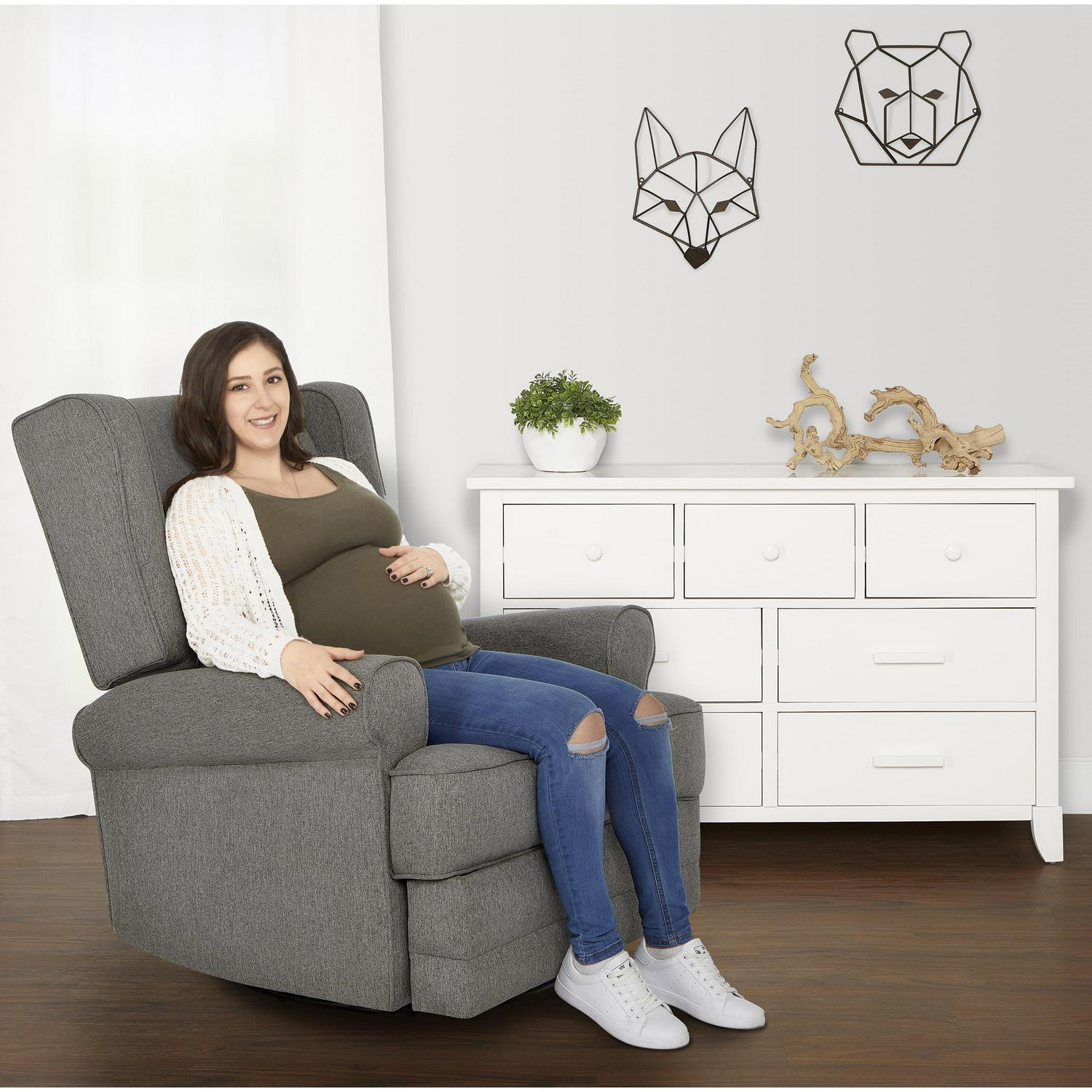 Evolur Melbourne Wing Back Swivel Glider I Nursery Glider I Durable Soft Fabric I Bonus Pillow In Iron - Image 12