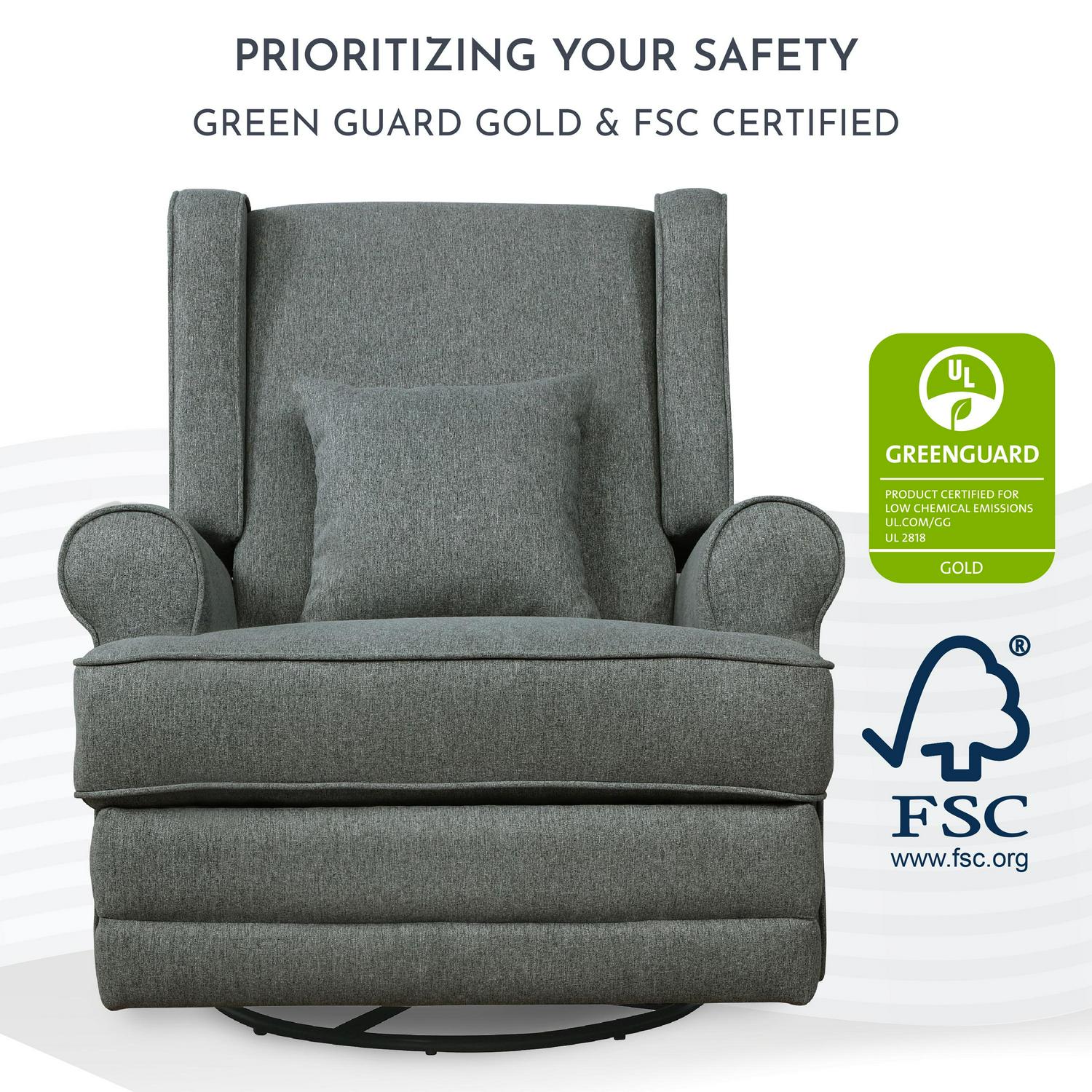 Evolur Melbourne Wing Back Swivel Glider I Nursery Glider I Durable Soft Fabric I Bonus Pillow In Iron - Image 4