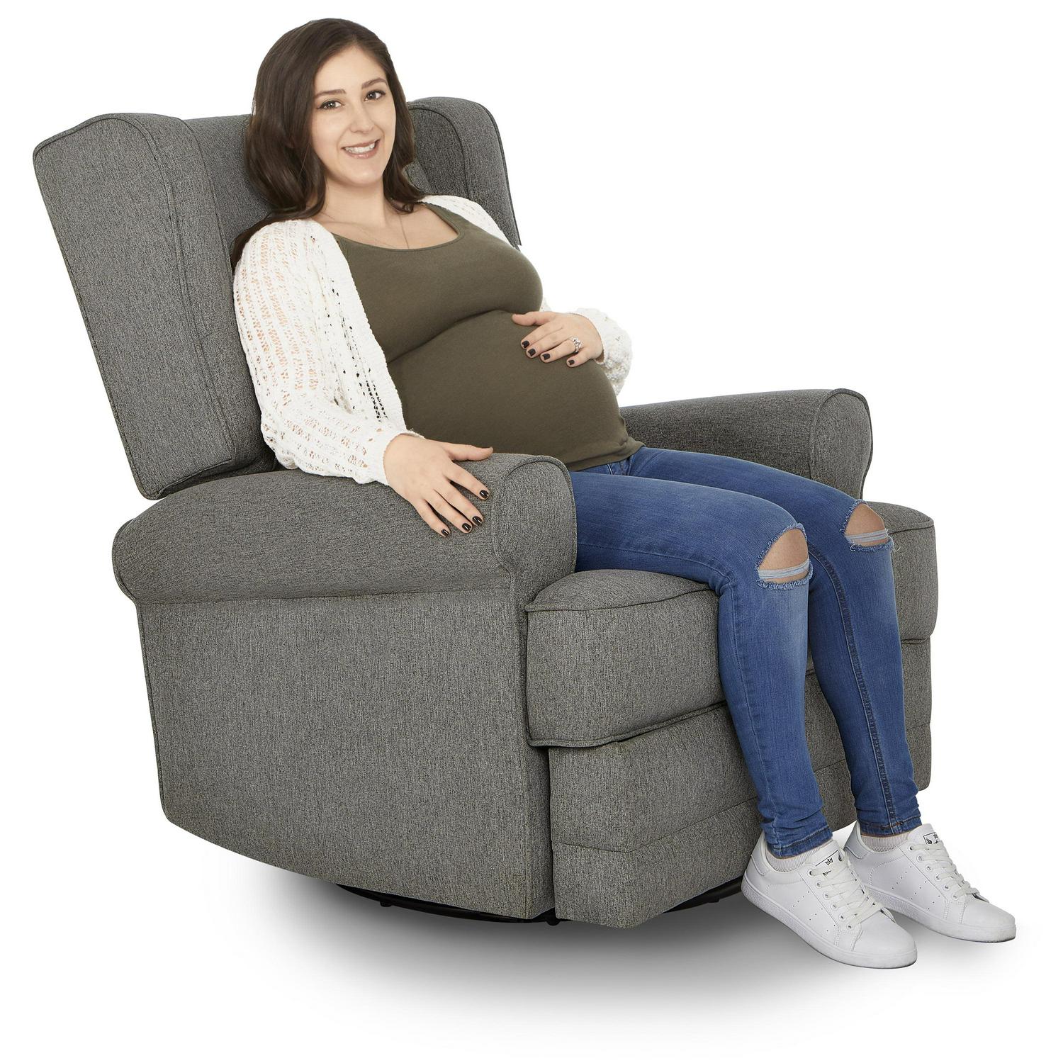 Evolur Melbourne Wing Back Swivel Glider I Nursery Glider I Durable Soft Fabric I Bonus Pillow In Iron - Image 11