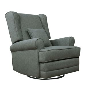 Evolur Melbourne Wing Back Swivel Glider I Nursery Glider I Durable Soft Fabric I Bonus Pillow In Iron