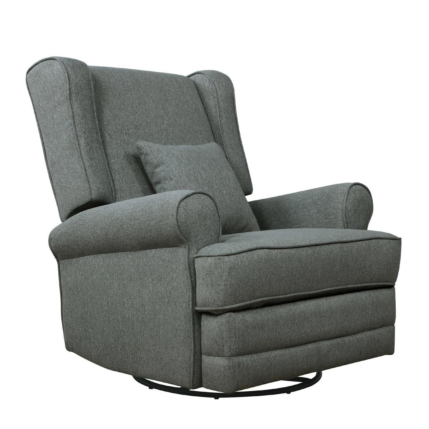 Evolur Melbourne Wing Back Swivel Glider I Nursery Glider I Durable Soft Fabric I Bonus Pillow In Iron