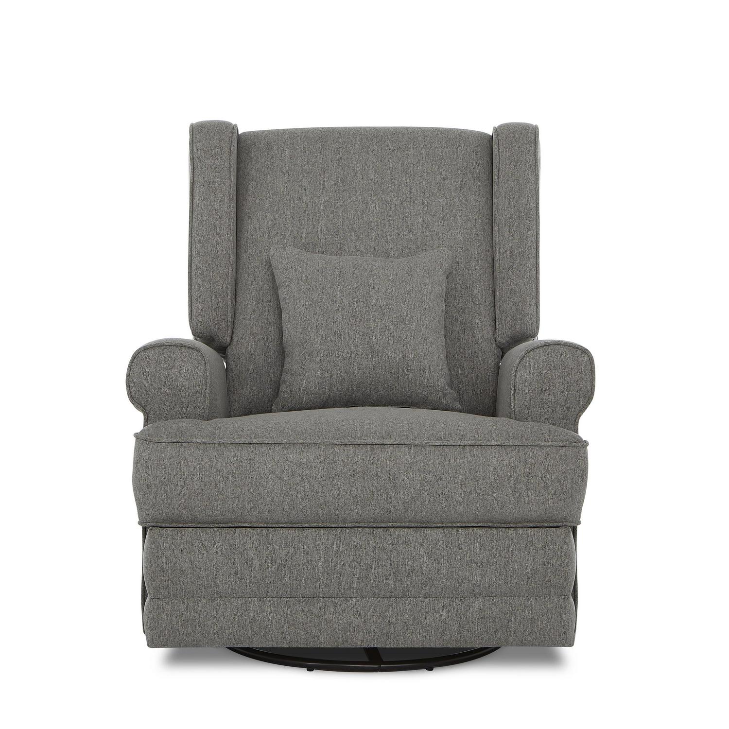 Evolur Melbourne Wing Back Swivel Glider I Nursery Glider I Durable Soft Fabric I Bonus Pillow In Iron - Image 8