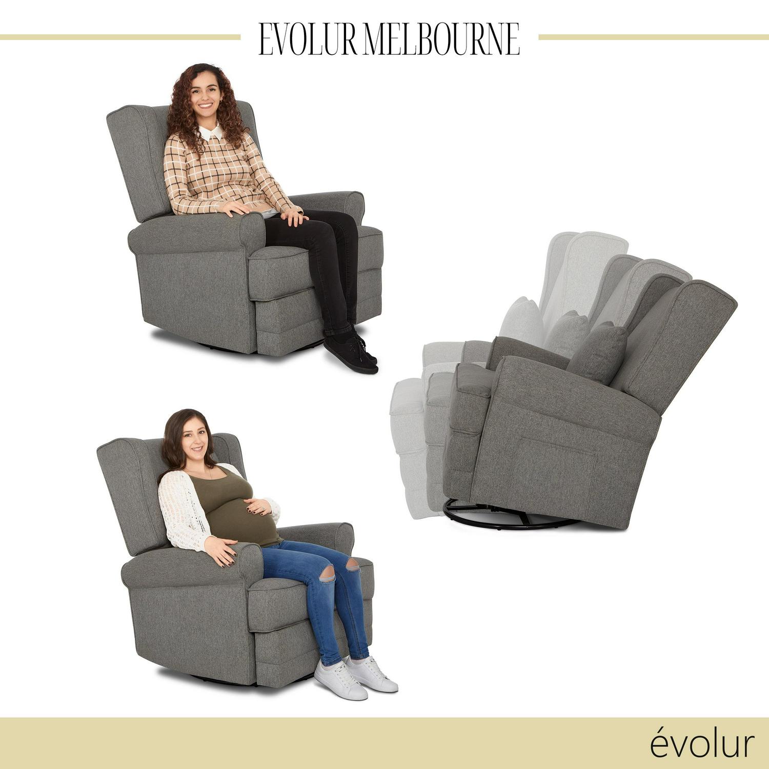 Evolur Melbourne Wing Back Swivel Glider I Nursery Glider I Durable Soft Fabric I Bonus Pillow In Iron - Image 10