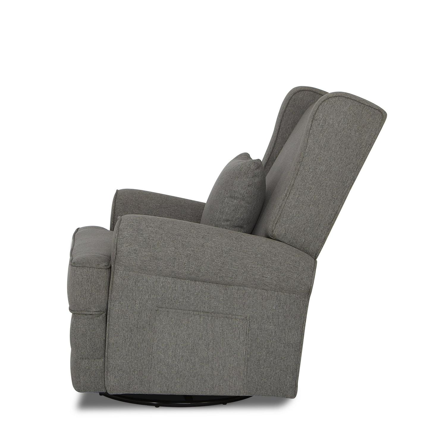 Evolur Melbourne Wing Back Swivel Glider I Nursery Glider I Durable Soft Fabric I Bonus Pillow In Iron - Image 16