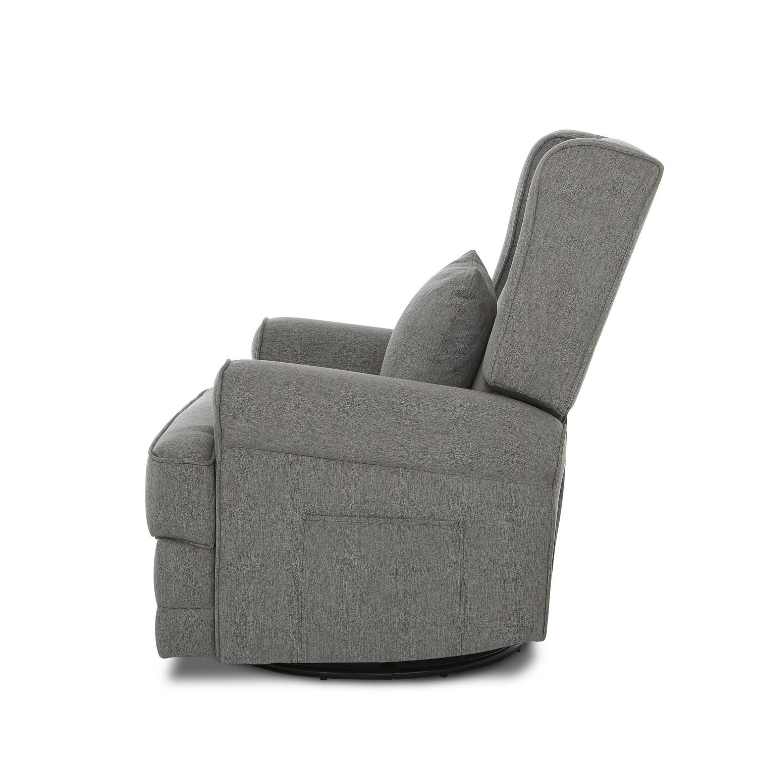 Evolur Melbourne Wing Back Swivel Glider I Nursery Glider I Durable Soft Fabric I Bonus Pillow In Iron - Image 15