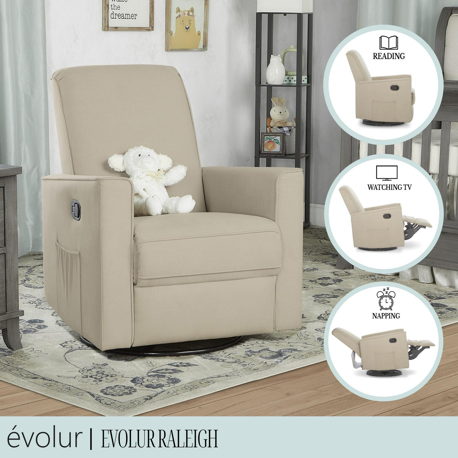 Evolur Raleigh Glider Recliner Fawn with High Backrest Support, Durable Polyester Fabric - Image 3