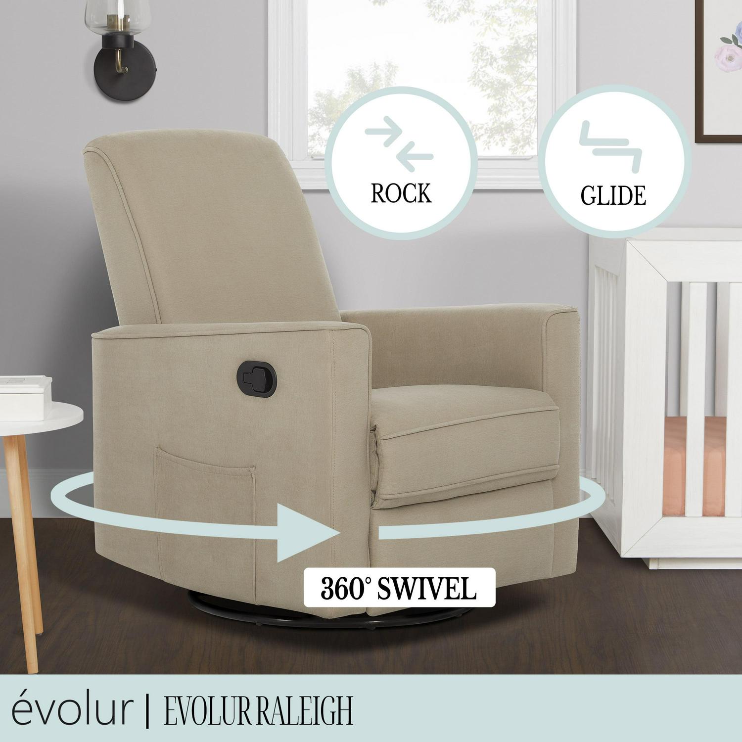 Evolur Raleigh Glider Recliner Fawn with High Backrest Support, Durable Polyester Fabric - Image 4