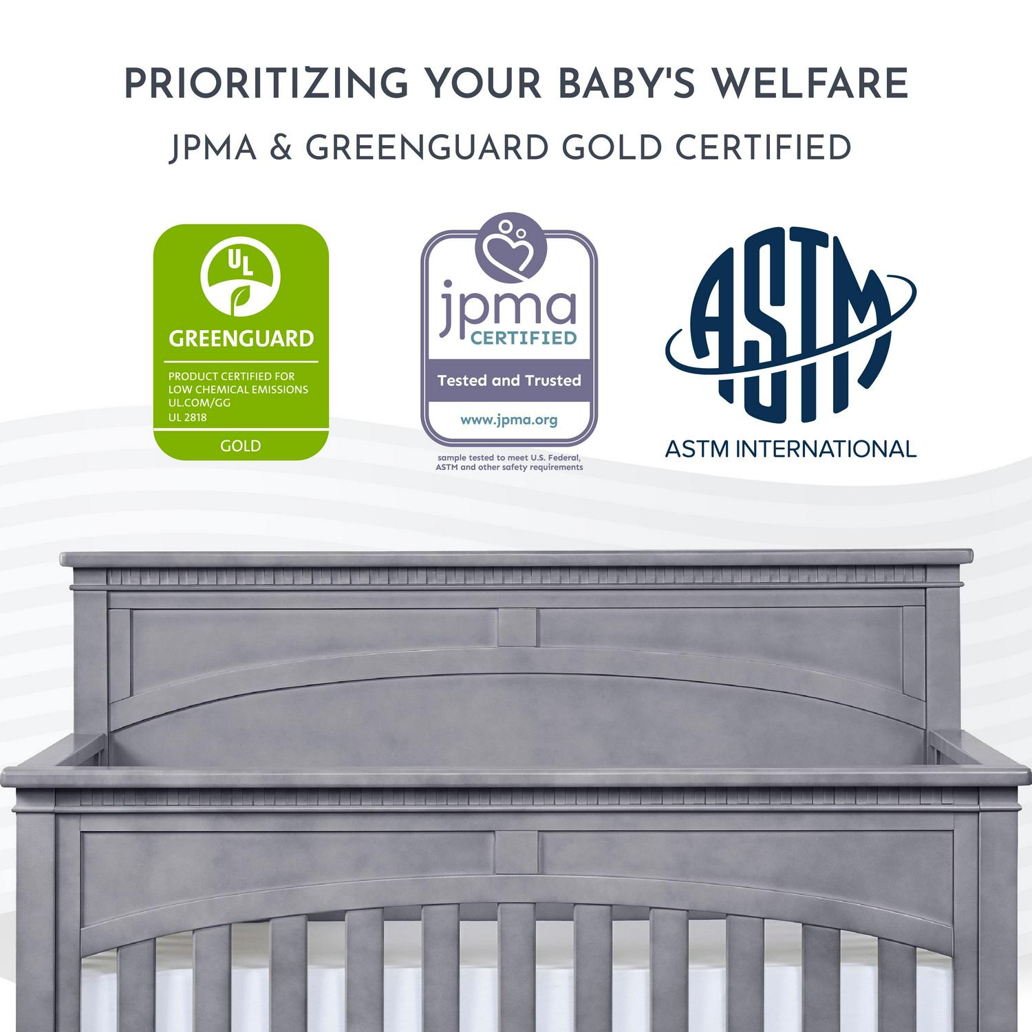 Evolur Santa Fe 5-in-1 Convertible Crib, Storm Grey - Image 4