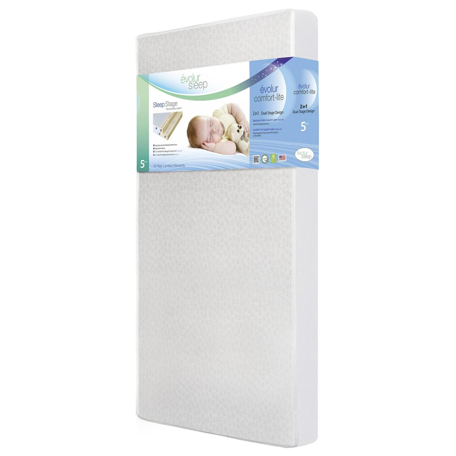 Evolur Sleep Breathable Dual Stage Comfort-Lite 5” Crib & Toddler Foam Mattress
