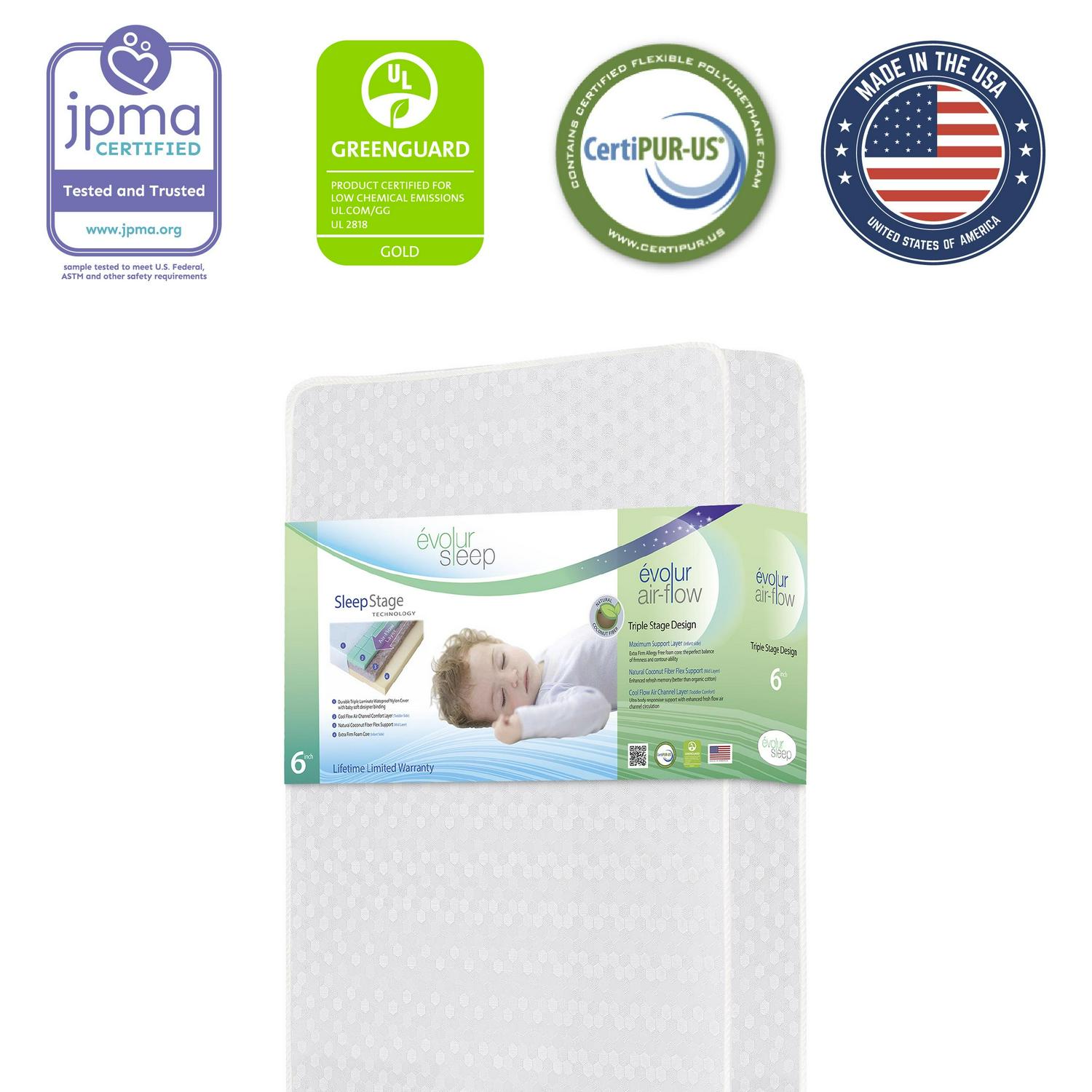 Evolur Sleep Triple Stage Air Flow Crib & Toddler Mattress