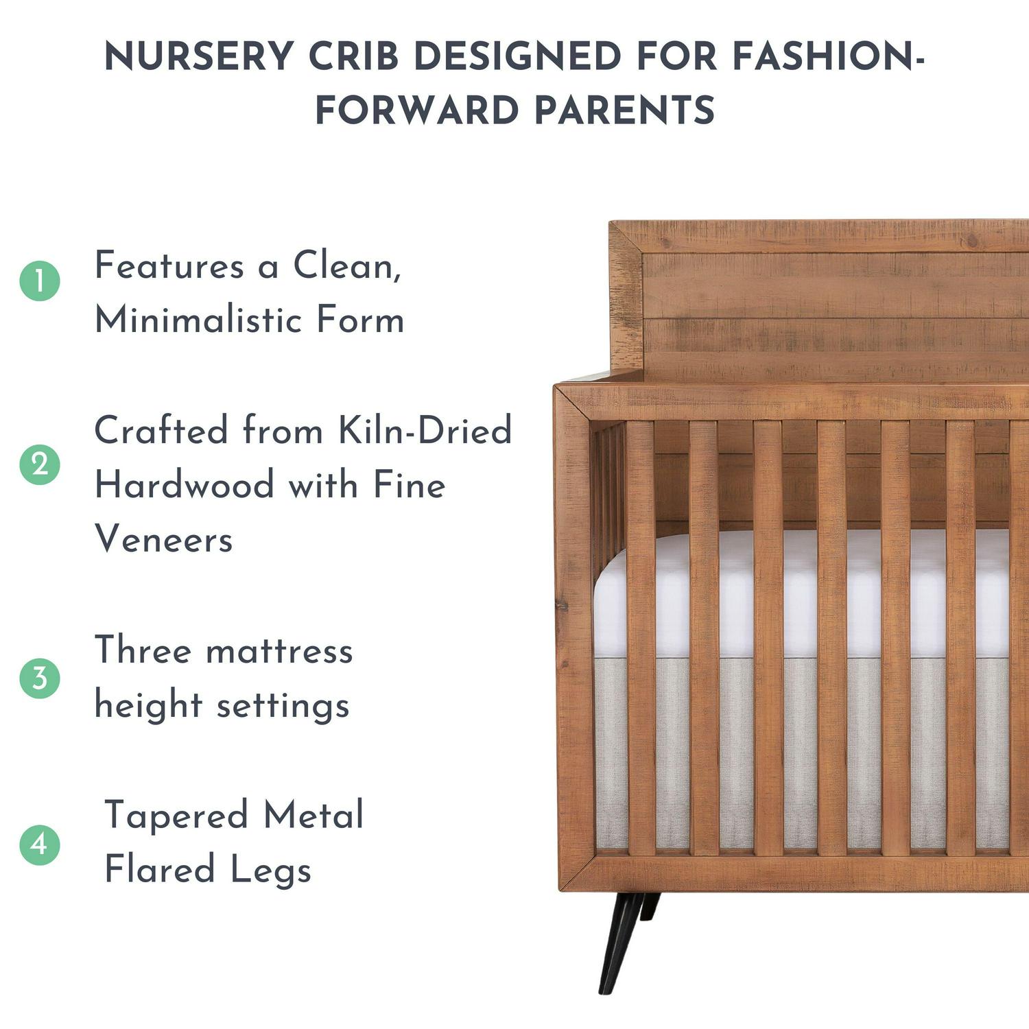 Evolur Stilnovo Mid Century 4-in-1 Convertible Crib, Sugarcane - Image 5