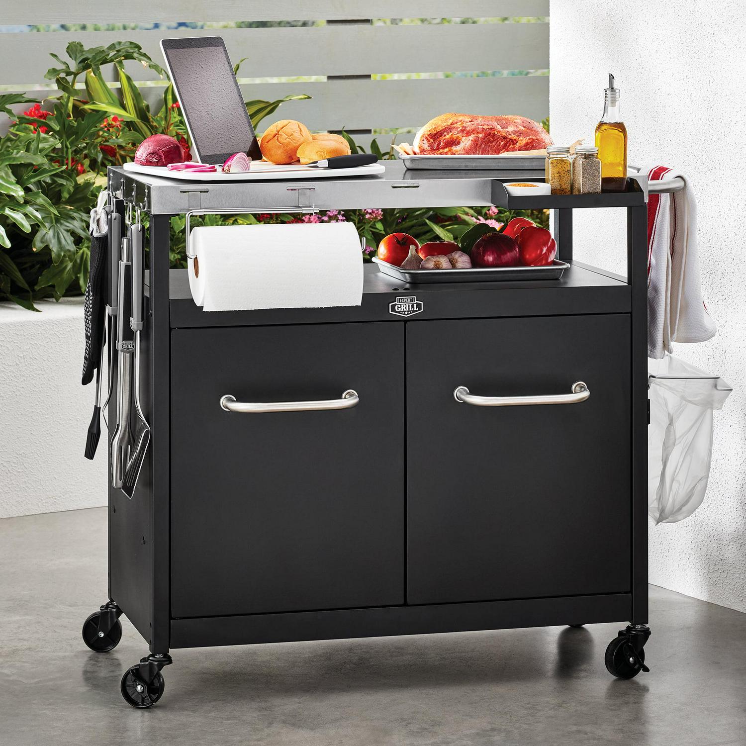 Expert Grill Outdoor BBQ Prep Cart with Wheels, Stainless Steel Top & Storage Shelves - Image 10