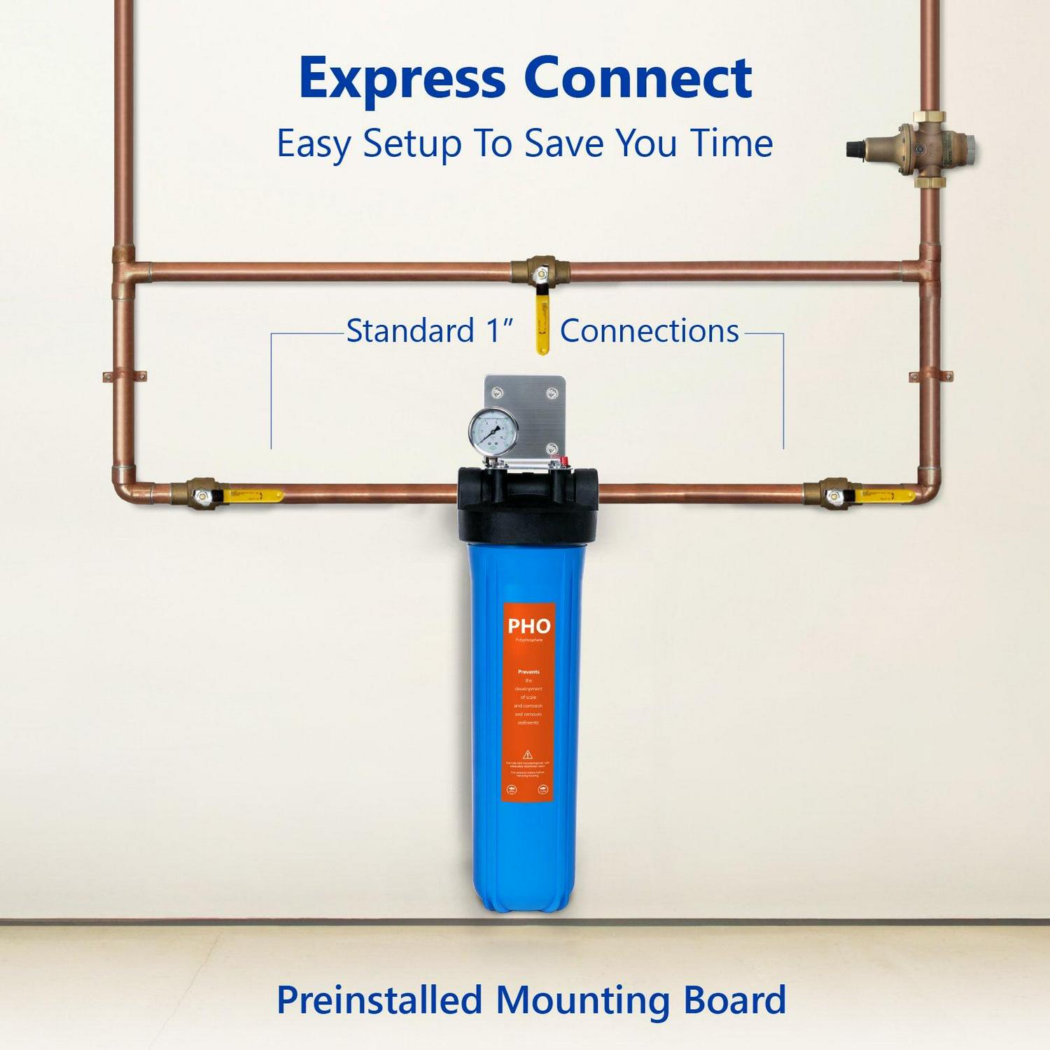 Express Water Anti Scale Whole House Water Filter – Home Water Filtration System – Polyphosphate Conditioner – includes Pressure Gauge, Easy Release, and 1” Inch Connections - Image 4