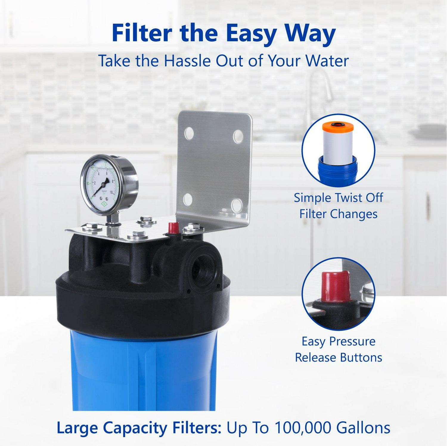 Express Water Anti Scale Whole House Water Filter – Home Water Filtration System – Polyphosphate Conditioner – includes Pressure Gauge, Easy Release, and 1” Inch Connections - Image 3