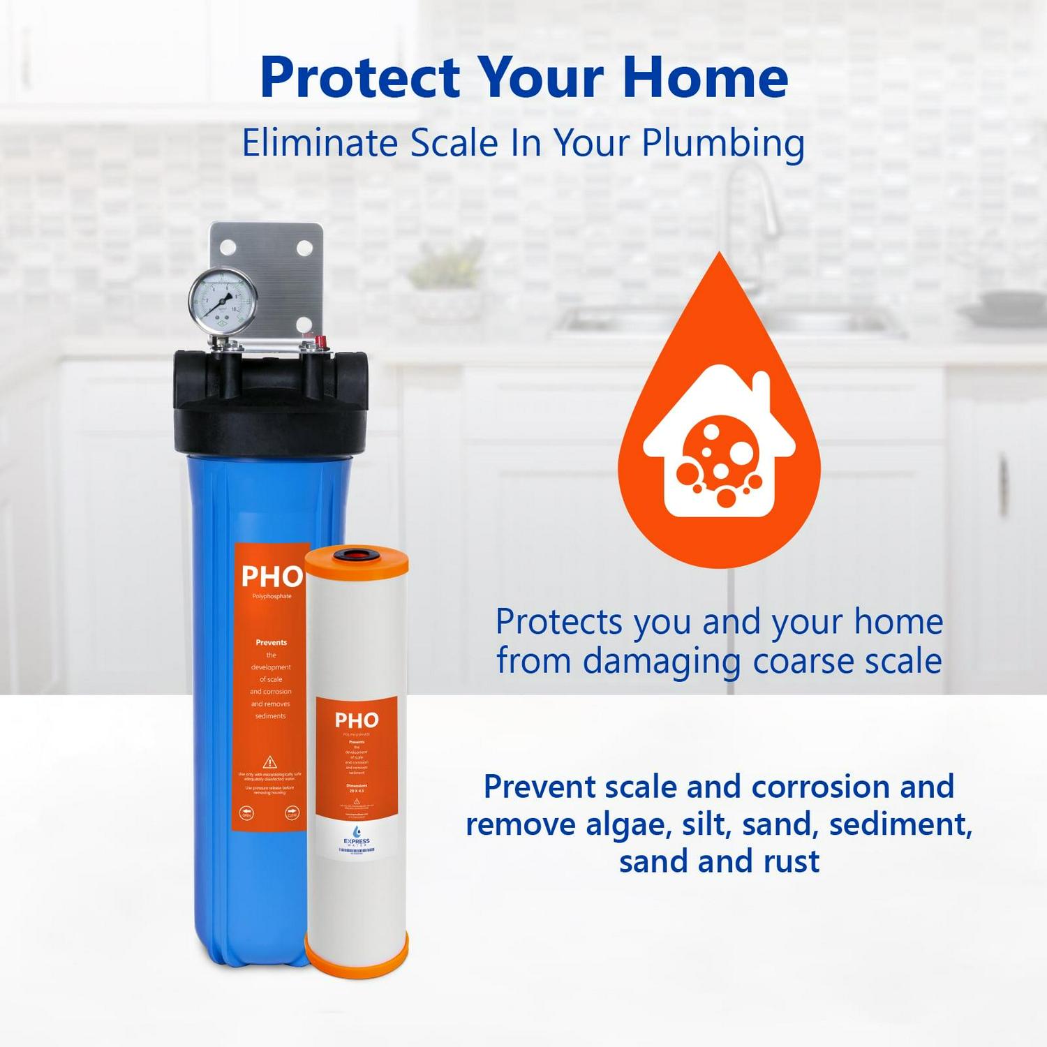 Express Water Anti Scale Whole House Water Filter – Home Water Filtration System – Polyphosphate Conditioner – includes Pressure Gauge, Easy Release, and 1” Inch Connections - Image 2