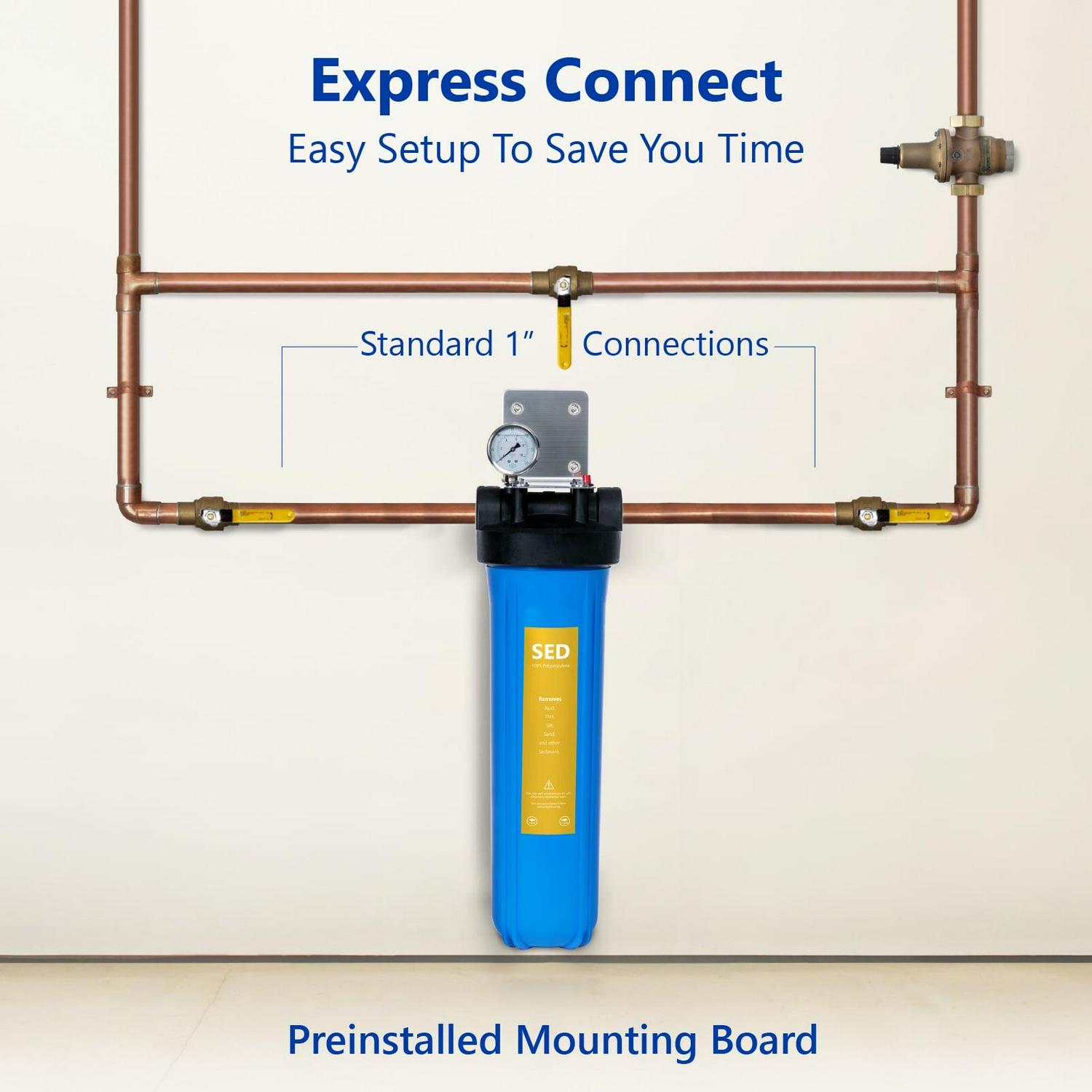Express Water Whole House Water Filter, 1 Stage Home Water Filtration System, Sediment Filter, includes Pressure Gauges, Easy Release, and 1 Inch Connections. - Image 4