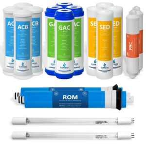 Express Water 2 Year Ultraviolet Reverse Osmosis System Replacement Filter Set 18 Filters with 50 GPD RO Membrane 10 inch Size Water Filters