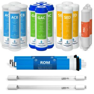 Express Water – 2 Year Ultraviolet Reverse Osmosis System Replacement Filter Set – 18 Filters with UV and 100 GPD RO Membrane – 10 inch Size Water Filters (100 GPD)