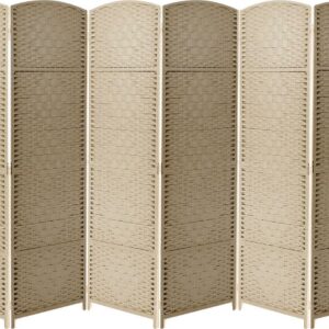 Sorbus Extra Wide Diamond Weave Fiber Room Divider, 6 Panel, Beige